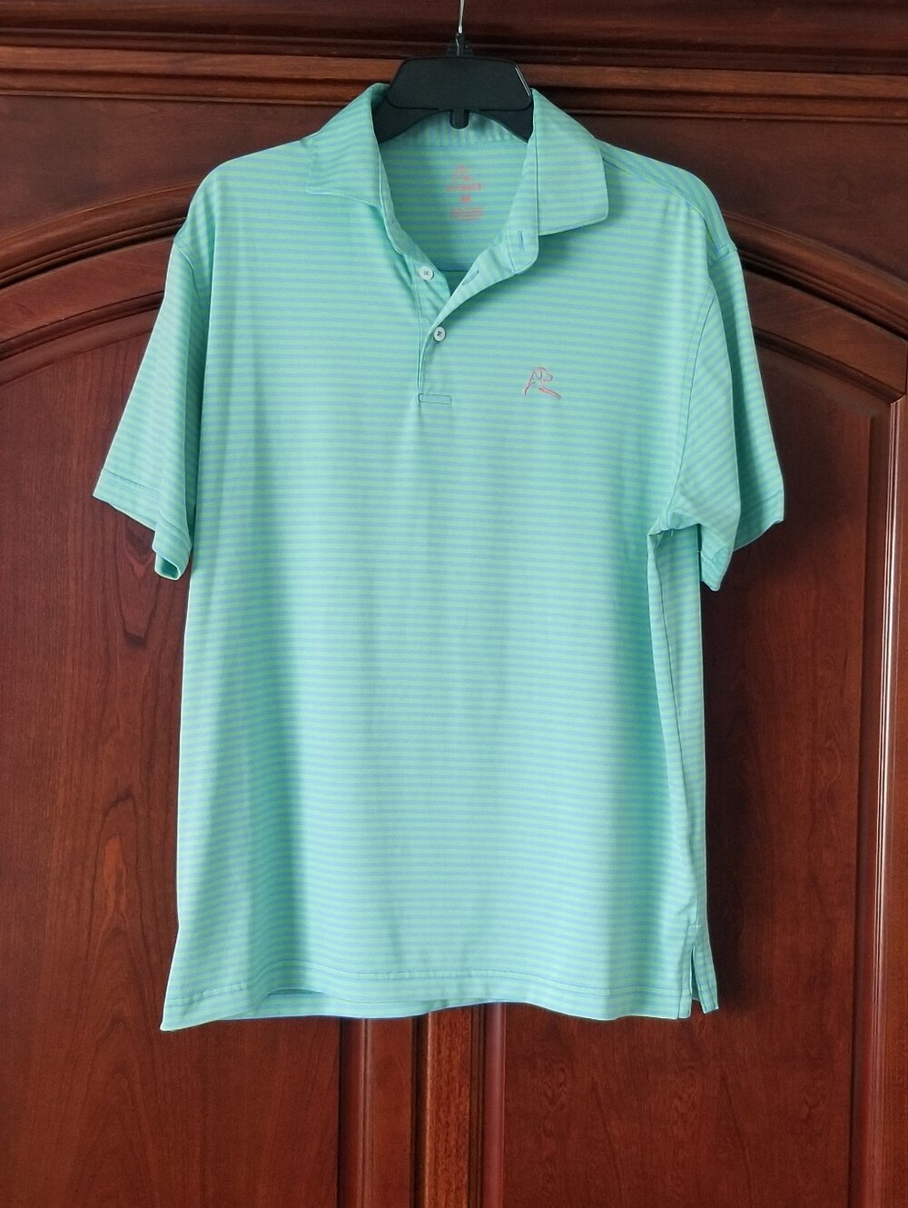 Rhoback The Birdie Stripe Aqua Blue And Green Striped Performance Polo Size M